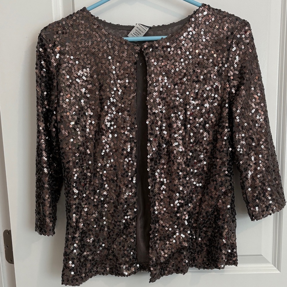 Charming Charlie Sequin Jacket in Taupe/Bronze